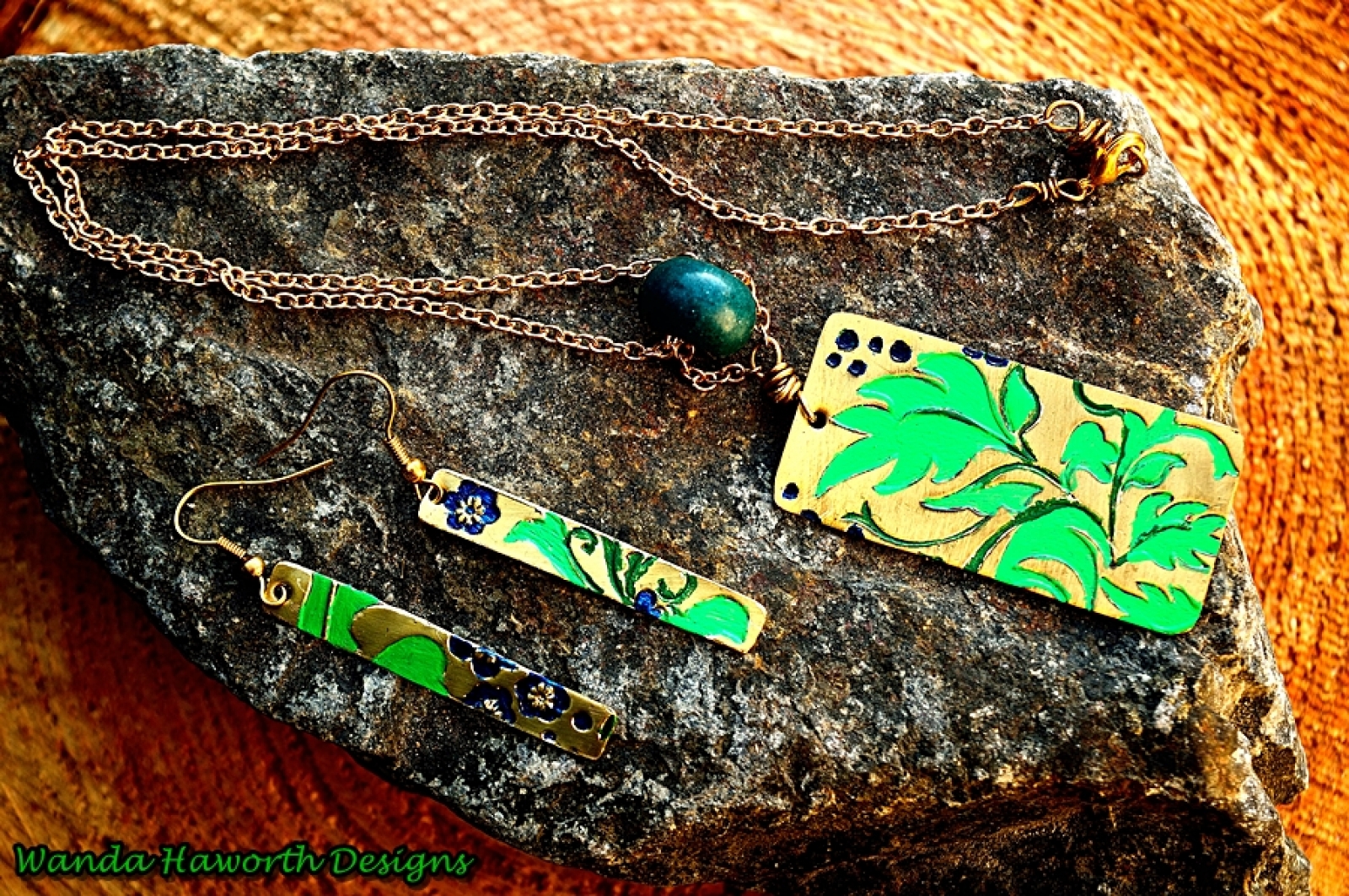 Jewelers Brass Leaf and Flower Pattern Texturized Pendant with Hand