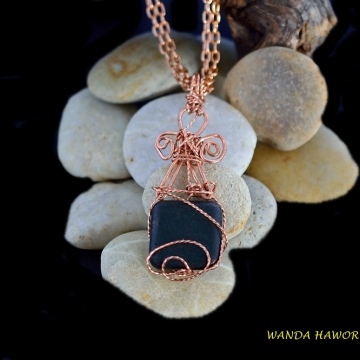 Onyx Stone Pendant , Square Cut and Matte Finished , Copper Wire Wrapped , 16 Inch Double Length Chain