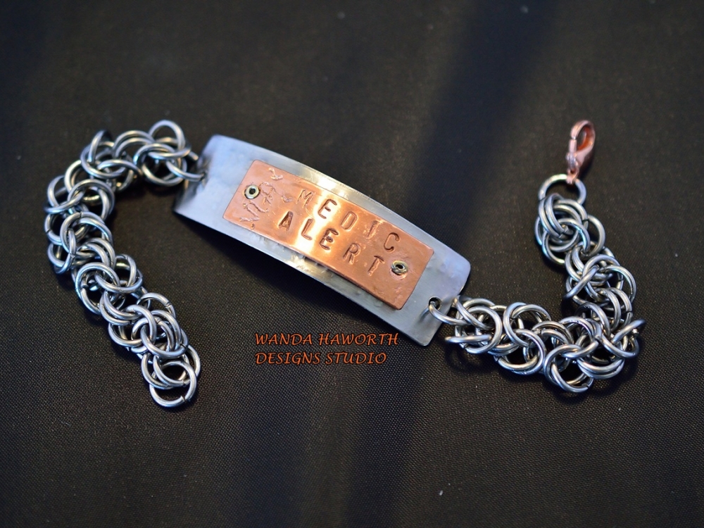 Stainless steel ID Medic Alert Bracelet , Stainless steel chainmaille
