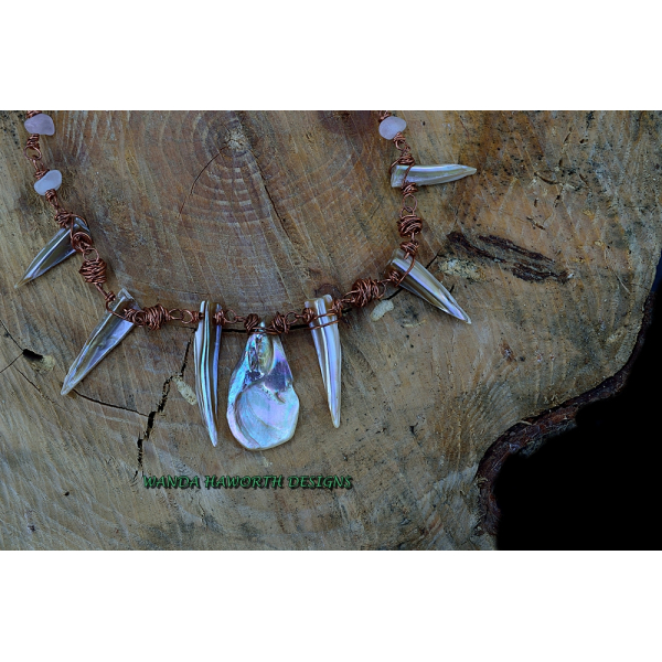 Blister pearl and abalone shell choker