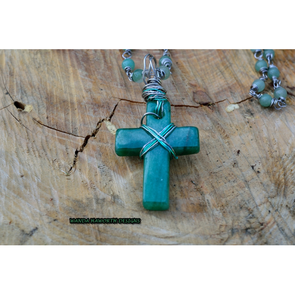 Aventurine hand carved cross