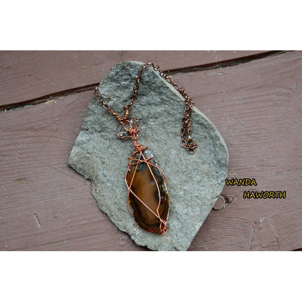 BC hand cut brown slab agate pendant necklace