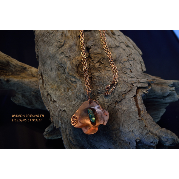 Open fire forged copper flower pendant