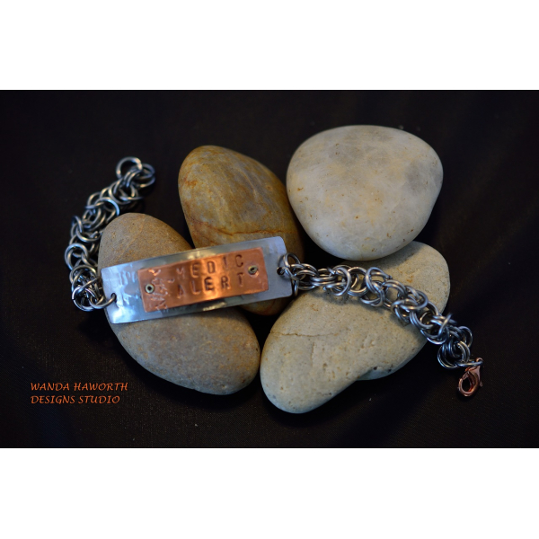 Stainless and copper medic alert bracelet