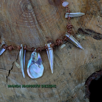 Blister pearl and abalone shell choker