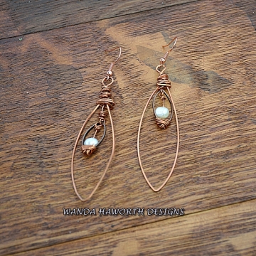 Oval Copper Hoop and  Freshwater Pearl Earrings