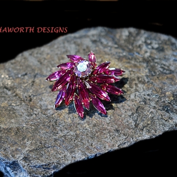 Restored Dome Style Broach , Rose colored Swarovski Crystals , From the 1920's